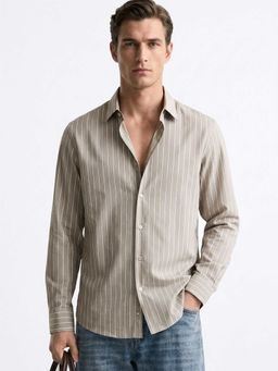 MISCHIEF MONKEY - Printed Stripe Shirt Beige