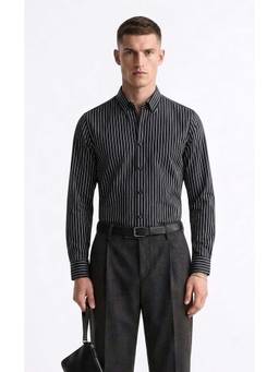 MISCHIEF MONKEY - Printed Stripe Shirt Black