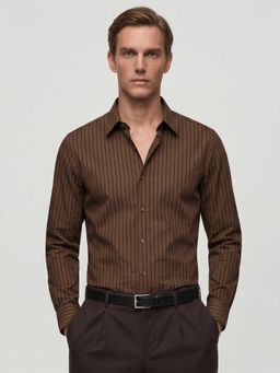 MISCHIEF MONKEY - Printed Stripe Shirt Brown