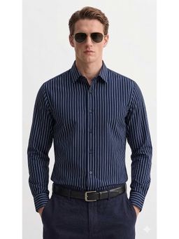 MISCHIEF MONKEY - Printed Stripe Shirt Navy Blue