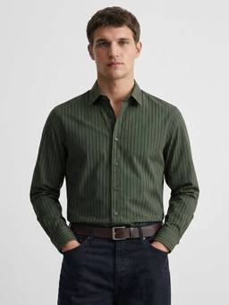 MISCHIEF MONKEY - Printed Stripe Shirt Olive