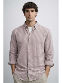 MISCHIEF MONKEY - Linen Stripe Shirt Mauve