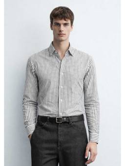 MISCHIEF MONKEY - Linen Stripe Shirt Black