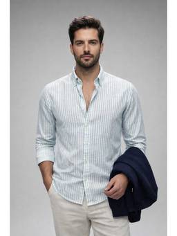 MISCHIEF MONKEY - Linen Stripe Shirt Blue