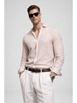 MISCHIEF MONKEY - Linen Stripe Shirt Peach