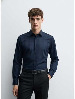 MISCHIEF MONKEY - Satin Check Shirt Navy Blue