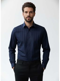 MISCHIEF MONKEY - Satin Stripe Shirt Navy Blue