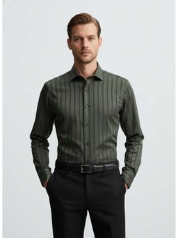 MISCHIEF MONKEY - Satin Stripe Shirt Olive