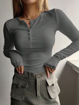 Outzidr - Grey Knit Top