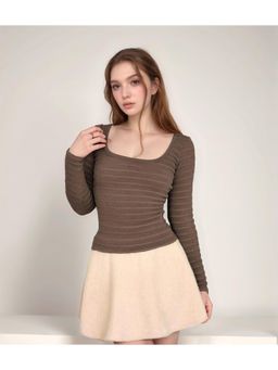 Outzidr - Brown Flat-Knit Textured Top