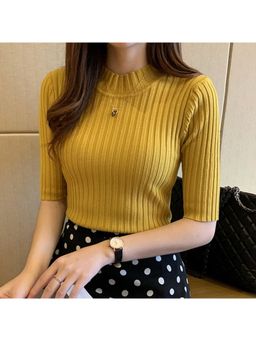 Outzidr - Mustard High Neck Knitted Top