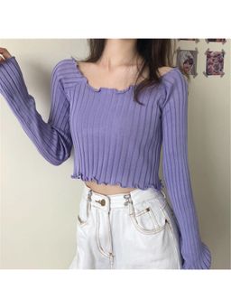 Outzidr - Purple Scallop Neck Top