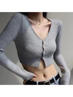 Outzidr - Grey V-Neck Cropped Top