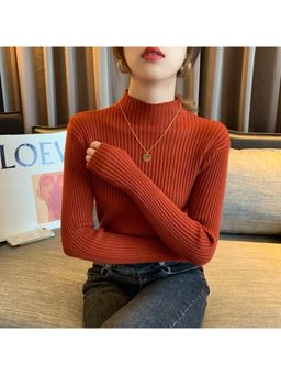 Outzidr - High Neck Orange Knit Top