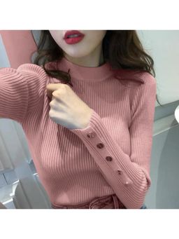 Outzidr - Pink Colour High Neck Top