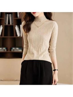 Outzidr - Cream Textured High Neck Top