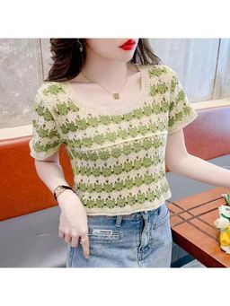 Outzidr - Green Spaced Out Crochet Top