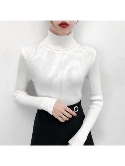 Outzidr - White Turtle Neck Acrylic Top