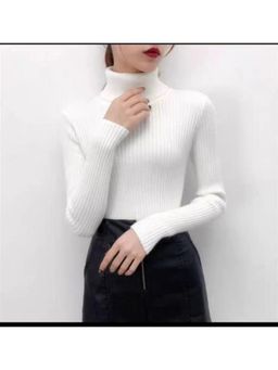 Outzidr - White Turtle Neck Sweater Top