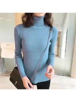 Outzidr - Blue Turtle Neck Top