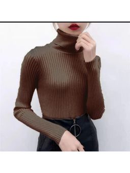 Outzidr - Brown Turtle Neck Textured Top