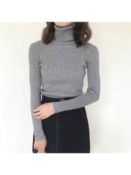 Outzidr - Grey High Turtle Neck Top