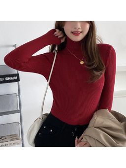 Outzidr - Red Turtle Neck Acrylic Top