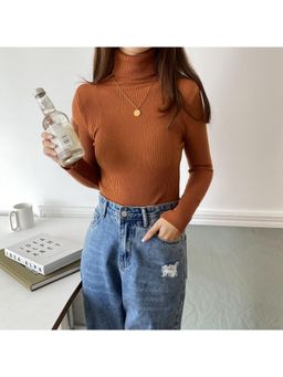 Outzidr - Rust High Turtle Neck Top