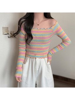 Outzidr - Pink Scallop Hem Knit Top