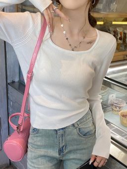 Outzidr - White Scoop Deep Neck Top