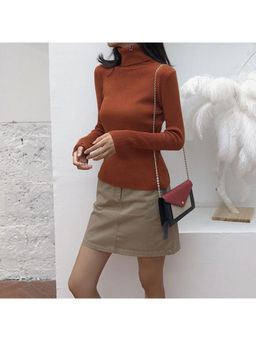 Outzidr - Rust Turtle Neck Sweater Top