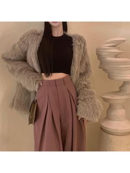 Outzidr - Black Crop High Neck Flat Knit Top