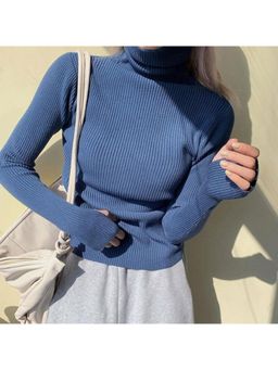 Outzidr - Navy Blue Turtle Neck Top