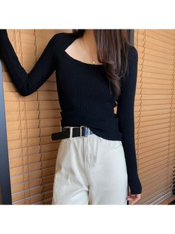 Outzidr - Black Square Neck Top
