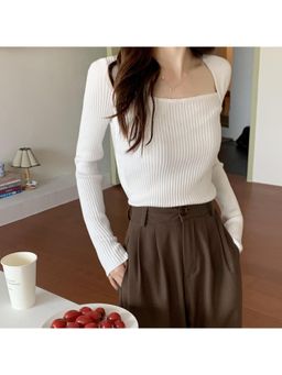 Outzidr - White Square Neck Top