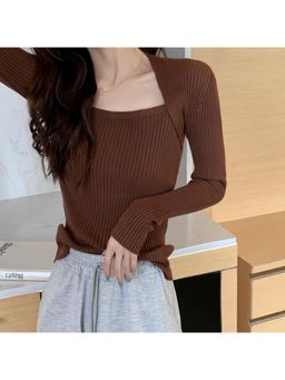 Outzidr - Brown Square Neck Top