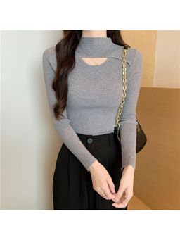 Outzidr - Grey Cut Out Knit Top