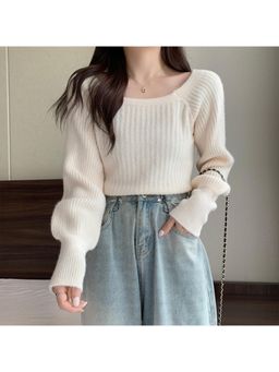 Outzidr - White Sweater Knit Top