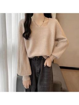 Outzidr - Cream Sweater Relaxed Top