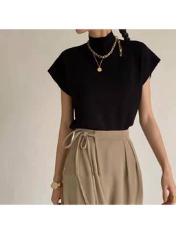 Outzidr - Black Short Sleeve High Neck Top