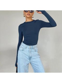 Outzidr - Blue Basic Solid Fitted Top