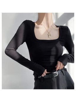 Outzidr - Black Square Neck Ribbed Top