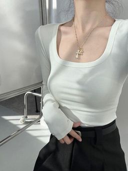 Outzidr - White Square Neck Ribbed Top