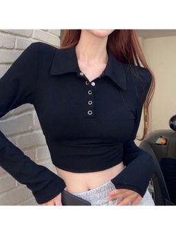 Outzidr - Black Buttoned Down Crop Top
