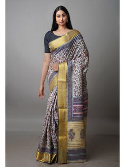 Unnati Silks - Beige Pure Handloom Bengal Tusshar Silk Saree with Unstitched Blouse