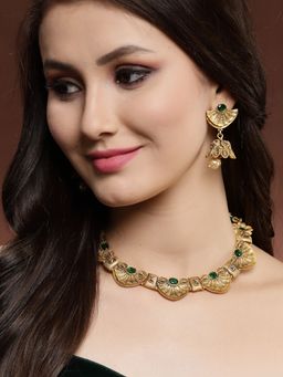 PANASH - Antique Gold Plated Green Stone Handcrafted Choker Jewellery (Set of 2)