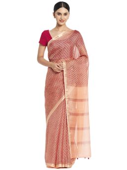 Fabindia - Silk Hand Block Printed Sari (Beige)