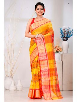 DipDiya - Yellow Sonajhuri Tant Saree with Unstitched Blouse