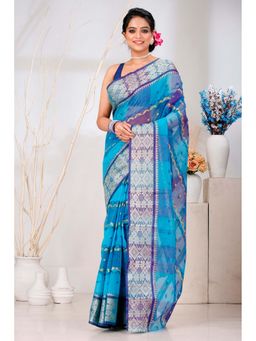 DipDiya - Blue Sonajhuri Tant Saree with Unstitched Blouse