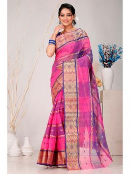 DipDiya - Purple Sonajhuri Tant Saree with Unstitched Blouse
